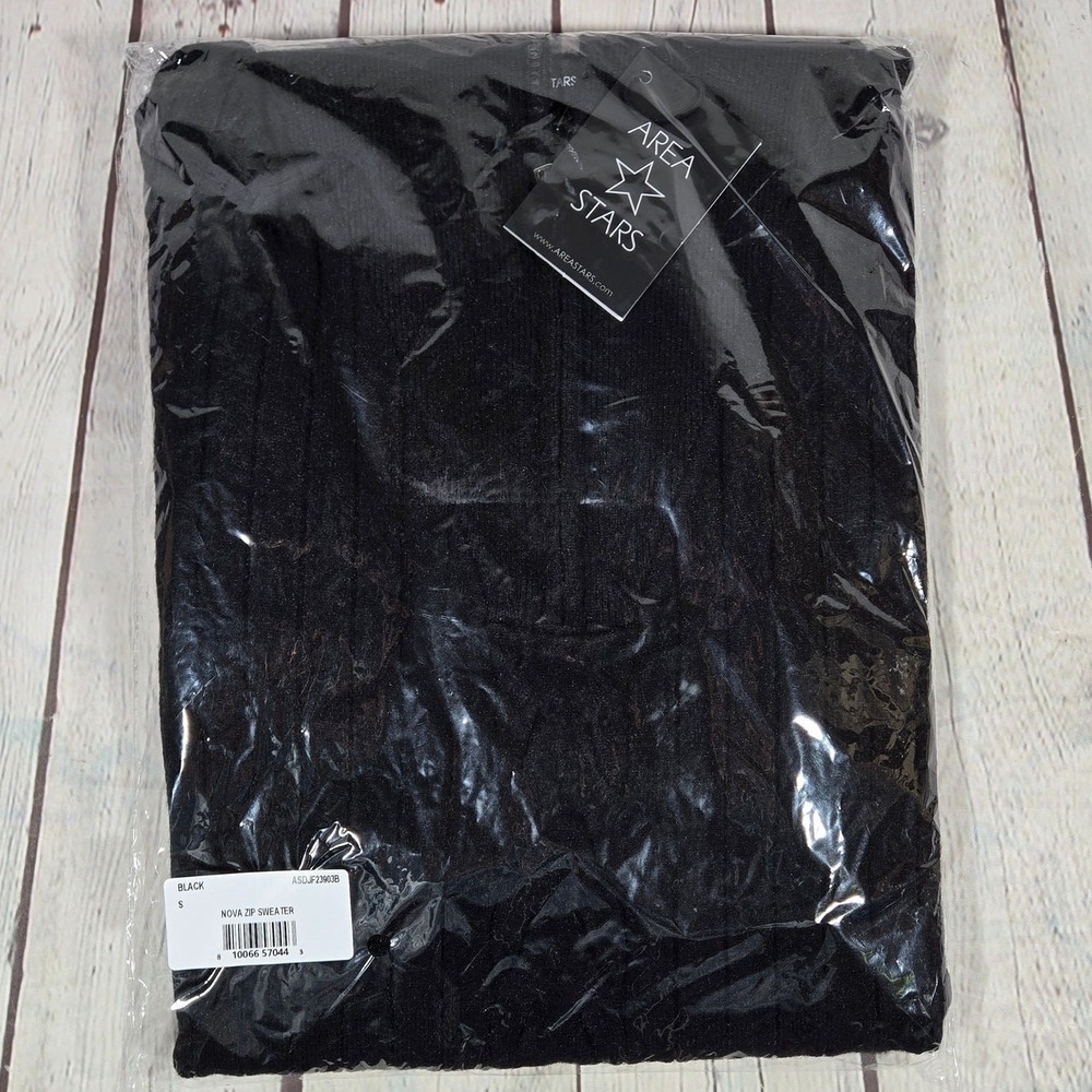Area Stars Black Shimmer‎ Ribbed Cable Knit Quarter Zip Sailor Collar Sweater S - Picture 10 of 10